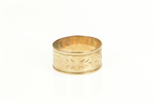10K Victorian 8.6mm Vine Leaf Pattern Band Ring Yellow Gold