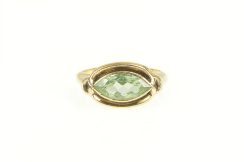 10K Art Deco Men's Lime Quartz Marquise Ornate Ring Yellow Gold