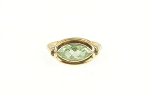 10K Art Deco Men's Lime Quartz Marquise Ornate Ring Yellow Gold