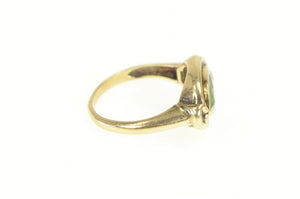 10K Art Deco Men's Lime Quartz Marquise Ornate Ring Yellow Gold