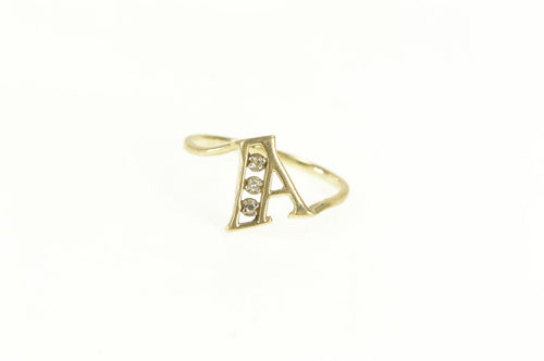 10K Diamond Inset A Monogram Initial Letter Ring Yellow Gold
