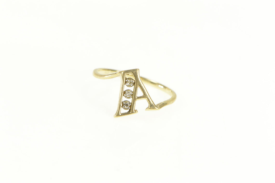 10K Diamond Inset A Monogram Initial Letter Ring Yellow Gold