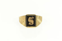 Load image into Gallery viewer, 10K Black Onyx S Monogram Letter Name Initial Ring Yellow Gold