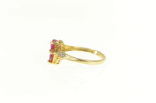 Load image into Gallery viewer, 10K Heart Syn. Ruby Diamond Accent Bypass Ring Yellow Gold