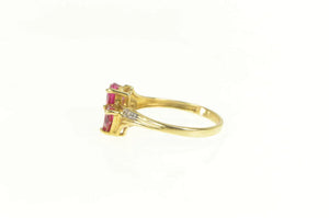10K Heart Syn. Ruby Diamond Accent Bypass Ring Yellow Gold