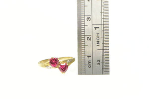 10K Heart Syn. Ruby Diamond Accent Bypass Ring Yellow Gold