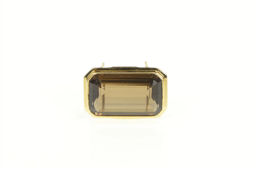 14K Emerald Cut Smoky Quartz Slide Statement Pendant Yellow Gold