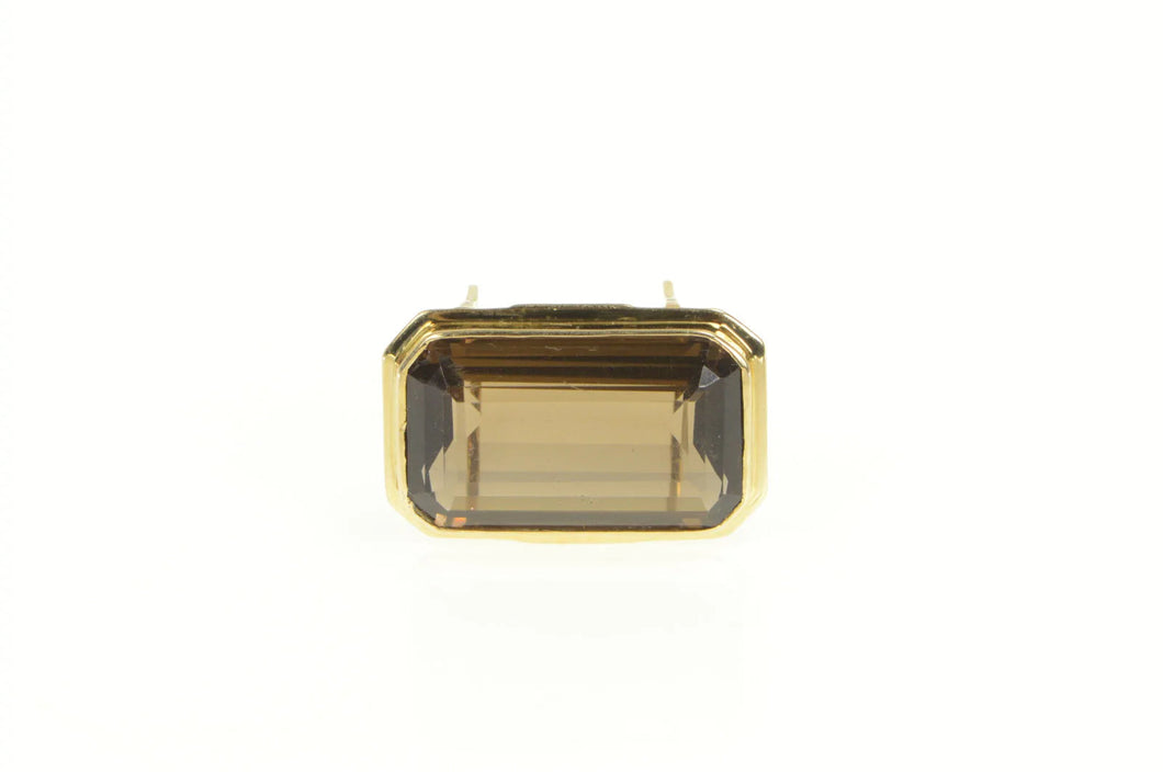 14K Emerald Cut Smoky Quartz Slide Statement Pendant Yellow Gold