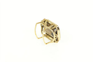 14K Emerald Cut Smoky Quartz Slide Statement Pendant Yellow Gold