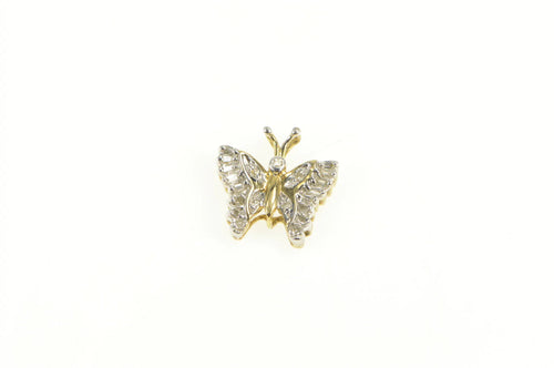 10K Diamond Butterfly Cluster Classic Vintage Pendant Yellow Gold
