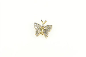 10K Diamond Butterfly Cluster Classic Vintage Pendant Yellow Gold