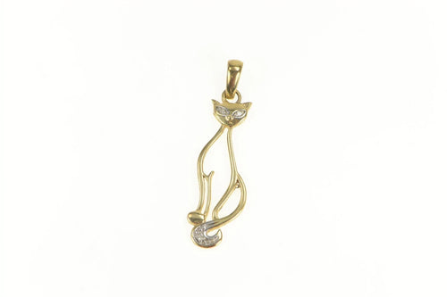 10K Diamond Inset Stylized Cat Kitten Pendant Yellow Gold