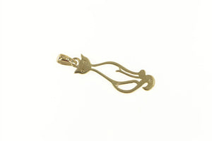 10K Diamond Inset Stylized Cat Kitten Pendant Yellow Gold