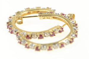 14K Ruby Diamond Encrusted 25.4mm Hoop Earrings Yellow Gold