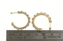 Load image into Gallery viewer, 14K Ruby Diamond Encrusted 25.4mm Hoop Earrings Yellow Gold