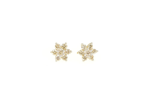 14K 0.30 Ctw Diamond Flower Cluster Stud Earrings Yellow Gold