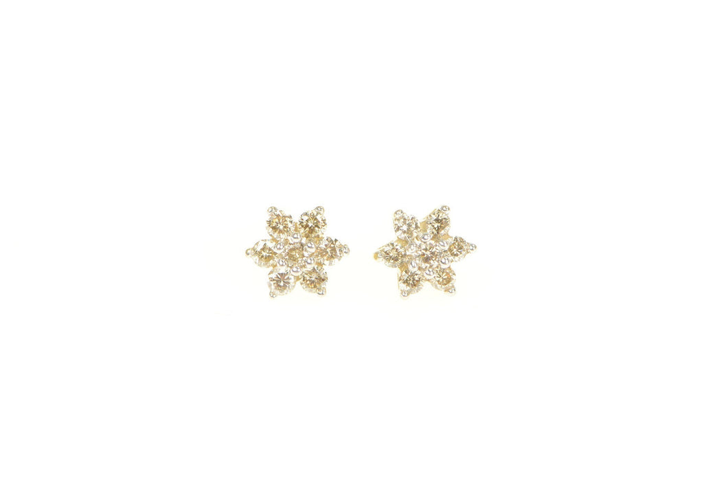 14K 0.30 Ctw Diamond Flower Cluster Stud Earrings Yellow Gold