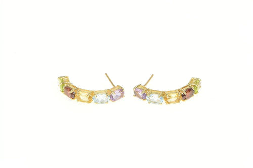 14K Amethyst Blue Topaz Citrine Semi Hoop Earrings Yellow Gold
