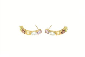14K Amethyst Blue Topaz Citrine Semi Hoop Earrings Yellow Gold