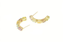 Load image into Gallery viewer, 14K Amethyst Blue Topaz Citrine Semi Hoop Earrings Yellow Gold