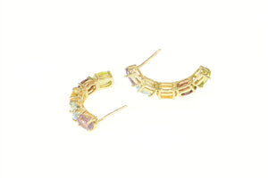 14K Amethyst Blue Topaz Citrine Semi Hoop Earrings Yellow Gold