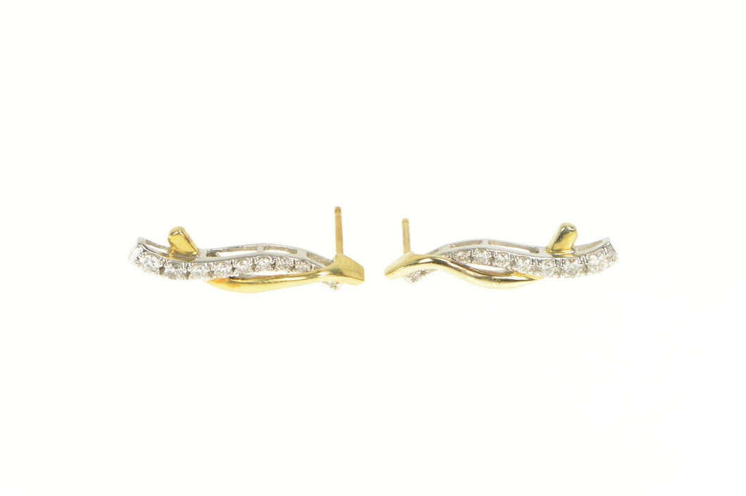 14K Diamond Curved Wavy Design Drop Bar Earrings Yellow Gold