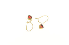 Load image into Gallery viewer, 10K Victorian Heart Garnet Dangle Hook Earrings Yellow Gold
