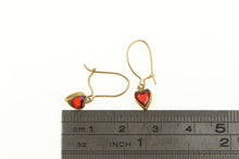 Load image into Gallery viewer, 10K Victorian Heart Garnet Dangle Hook Earrings Yellow Gold