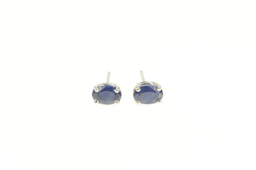 14K Oval Natural Sapphire Solitaire Stud Earrings White Gold