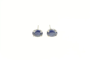 14K Oval Natural Sapphire Solitaire Stud Earrings White Gold