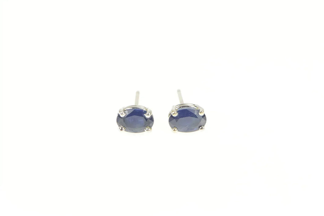 14K Oval Natural Sapphire Solitaire Stud Earrings White Gold