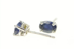 14K Oval Natural Sapphire Solitaire Stud Earrings White Gold