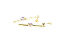 Load image into Gallery viewer, 14K Oval Amethyst Inset Drop Bar Dangle Earrings Yellow Gold