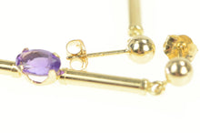 Load image into Gallery viewer, 14K Oval Amethyst Inset Drop Bar Dangle Earrings Yellow Gold