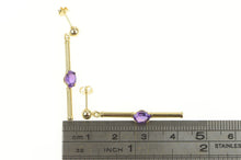 Load image into Gallery viewer, 14K Oval Amethyst Inset Drop Bar Dangle Earrings Yellow Gold