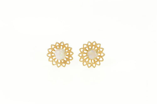 14K Round Natural Opal Flower Daisy Stud Earrings Yellow Gold