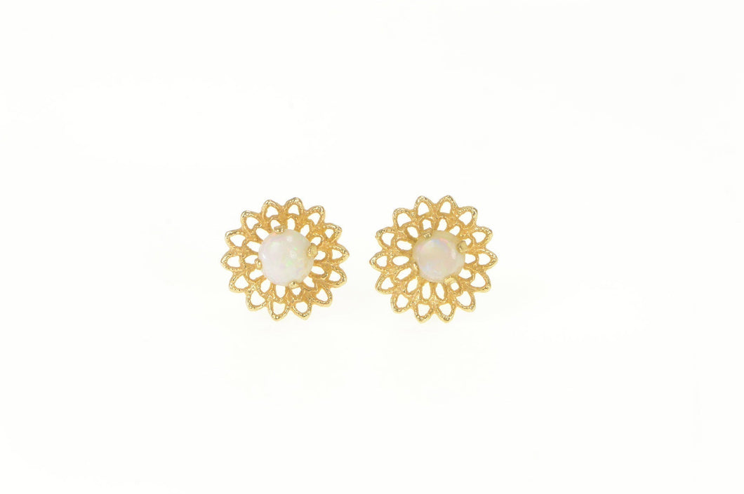 14K Round Natural Opal Flower Daisy Stud Earrings Yellow Gold