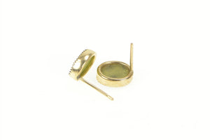 14K Oval Nephrite Inset Classic Vintage Stud Earrings Yellow Gold