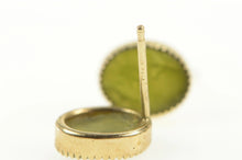Load image into Gallery viewer, 14K Oval Nephrite Inset Classic Vintage Stud Earrings Yellow Gold