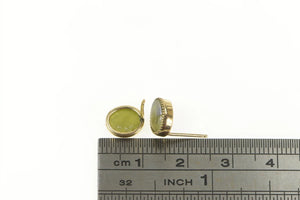 14K Oval Nephrite Inset Classic Vintage Stud Earrings Yellow Gold
