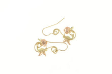 Load image into Gallery viewer, 10K Black Hills Rose Flower Hummingbird Dangle Earrings Yellow Gold
