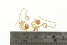 Load image into Gallery viewer, 10K Black Hills Rose Flower Hummingbird Dangle Earrings Yellow Gold