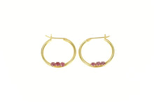Load image into Gallery viewer, 14K Ruby Inset Classic Statement 19.1mm Hoop Earrings Yellow Gold
