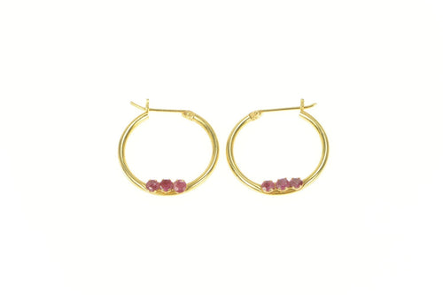 14K Ruby Inset Classic Statement 19.1mm Hoop Earrings Yellow Gold