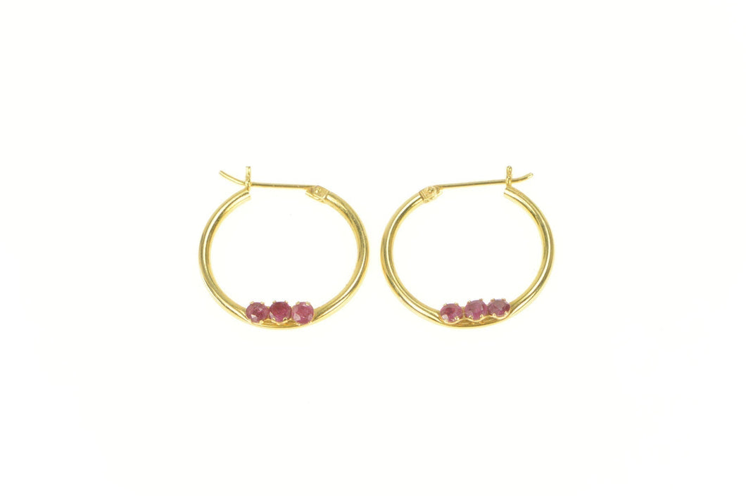 14K Ruby Inset Classic Statement 19.1mm Hoop Earrings Yellow Gold