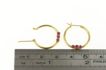 Load image into Gallery viewer, 14K Ruby Inset Classic Statement 19.1mm Hoop Earrings Yellow Gold