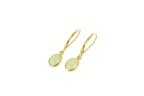 14K Oval Jadeite Dangle Lever Back Earrings Yellow Gold
