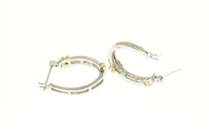 14K Ctw Diamond Inset Two Tone Oval Hoop Earrings White Gold