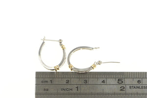 14K Ctw Diamond Inset Two Tone Oval Hoop Earrings White Gold