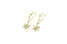 Load image into Gallery viewer, 14K Two Tone Daisy Flower Dangle Lever Back Earrings Yellow Gold